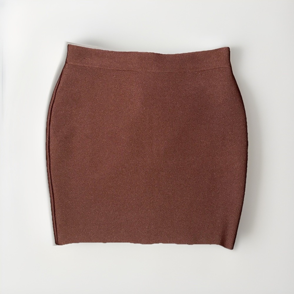 Windsor Brown Bandage Mini Skirt Bodycon High Waisted Stretchy Knit Size L NWOT